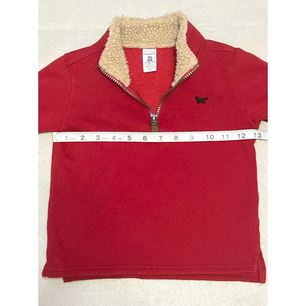 Carters Toddler Boys Red Sherpa Lined Quarter Zip Fleece Sweatshirt 4T Dog Logo